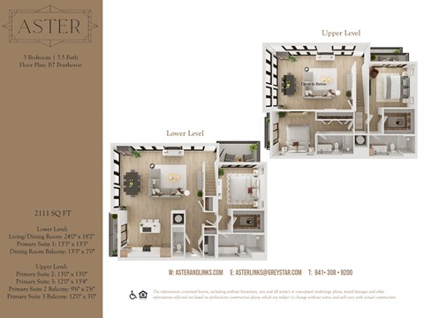 Floor plan for 3 beds, 3.5 baths, 2111 sqft